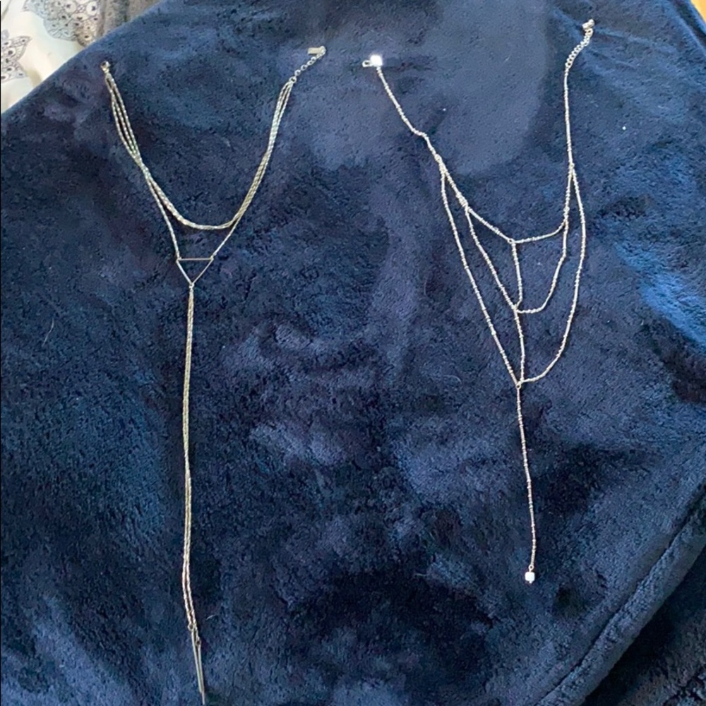 Two adorable American eagle long layered necklaces